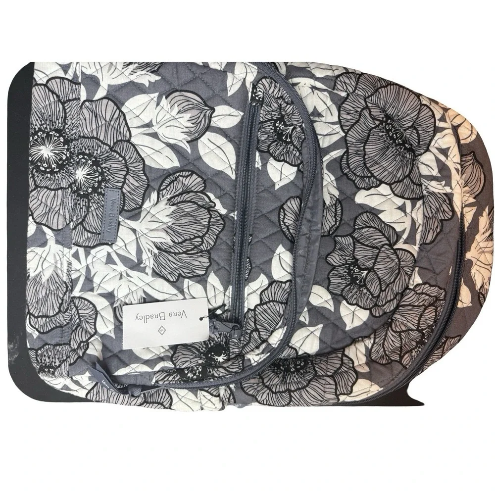 Vera Bradley Essential Backpack Moon Shadow Meadow‎ Gray/White Quilted Floral